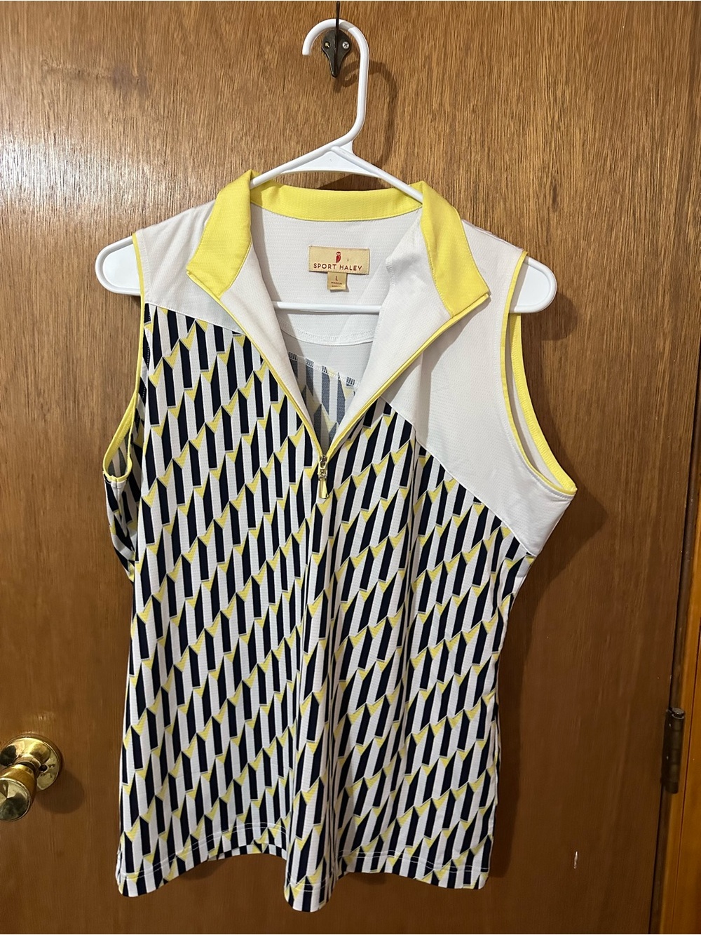 Golf or Tennis Tank by Sport Haley Yellow, Navy & White Sleeveless Zip-Up
